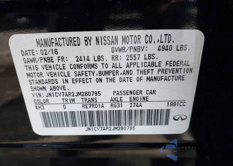 2018 Infiniti Q50 Pure/Luxe z USA, uszkodzony, nr VIN JN1CV7AR2JM280795